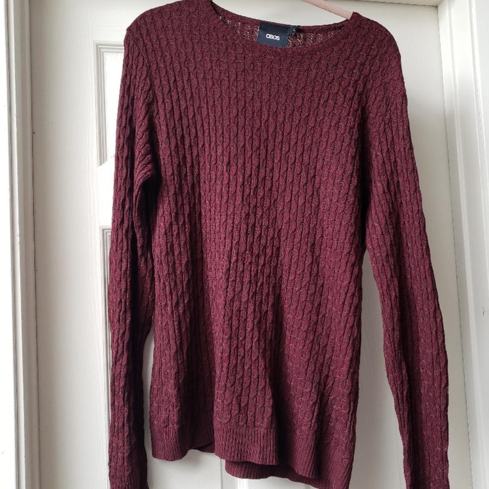 ASOS burgandy thin sweater with elbow patches